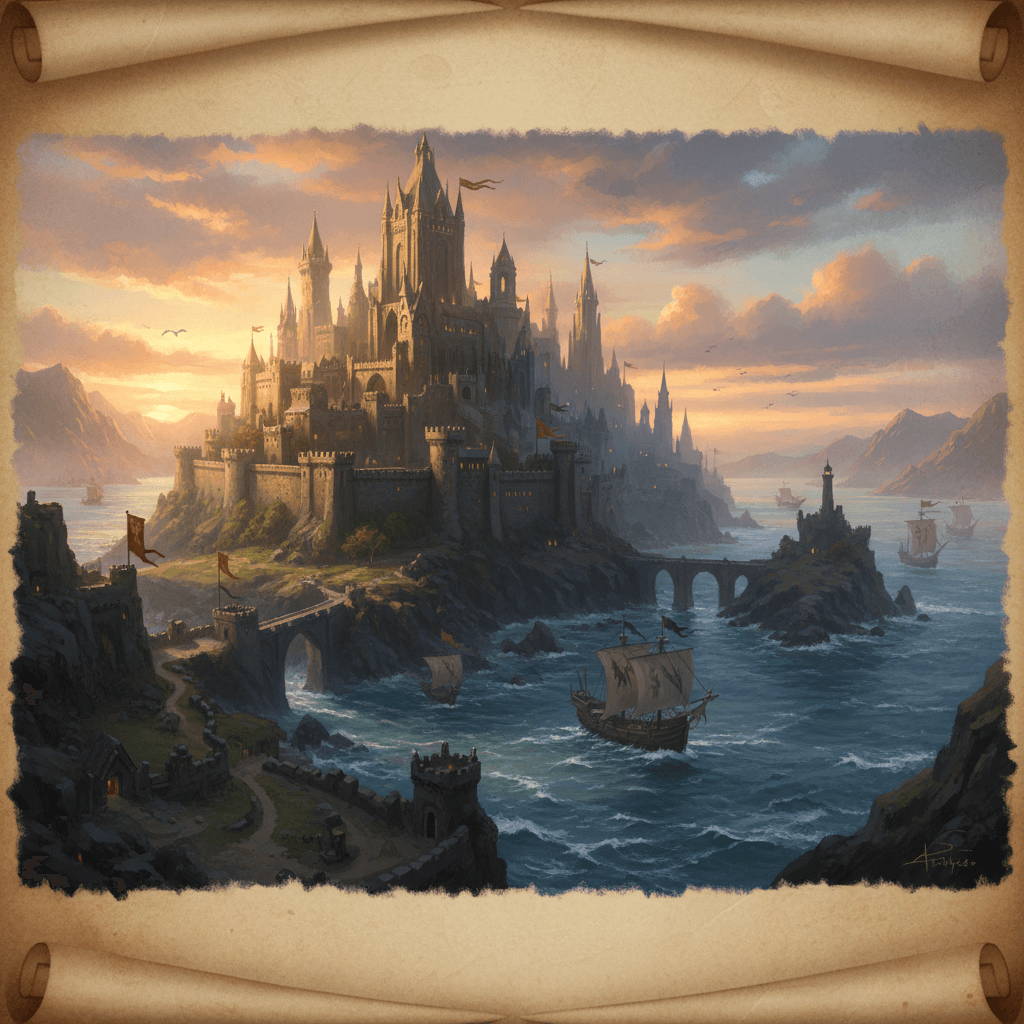 A stormy keep above the sea at dawn